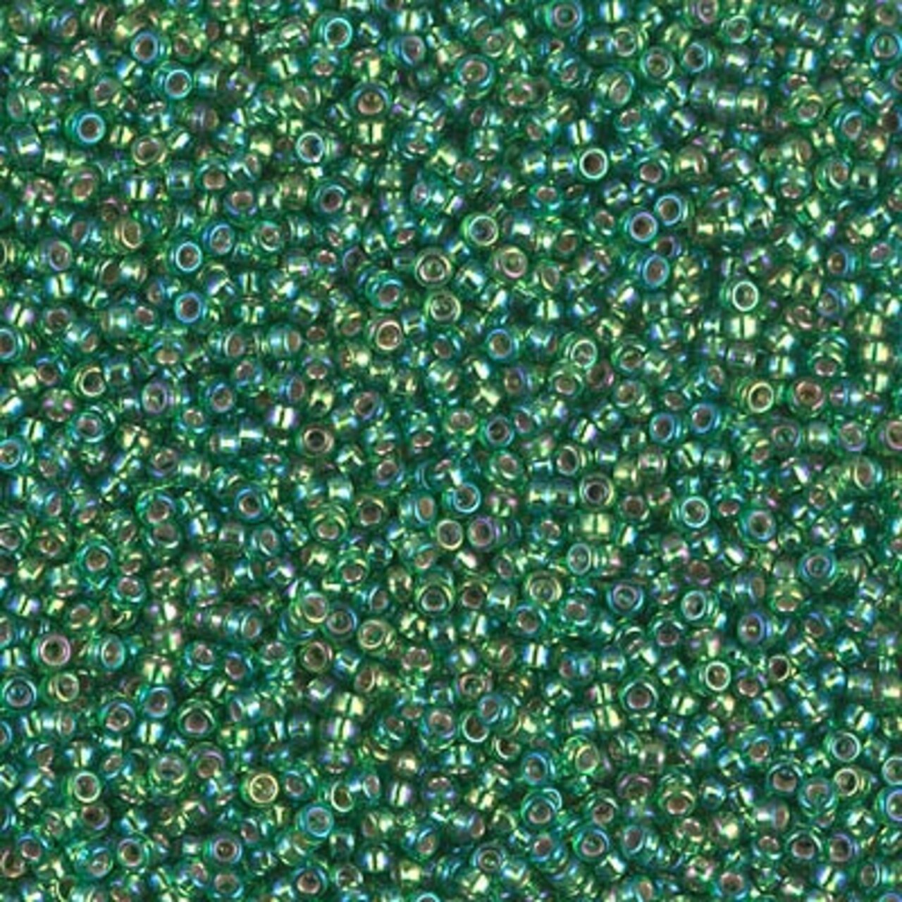 Miyuki 15/0 Round Seed Bead, 15-1016, Silverlined Green AB, 8 grams